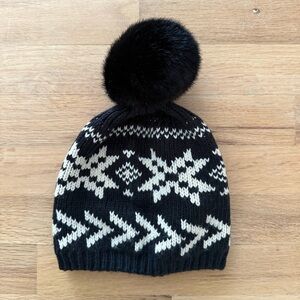 Lands' End Black and White Snowflake Beanie